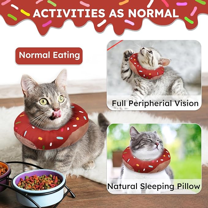 Cat Cone Collar Soft, Waterproof Cat Recovery Collars Spay Cones to Stop Licking Cute Donut E Collar After Surgery Anti-Lick Wound Healing Safety Elizabethan Collar for Kittens (Donut Brown, Small)