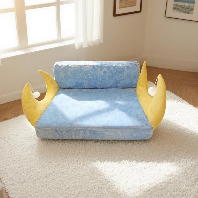 Cat Couch with Soft Pillow, Supportive Dog Couch, Cat Sofa with Removable Cover，Cute Moon Shaped, 24 Inch