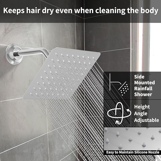 Chrome Shower System Set Temperature Display Push Button Shower Faucet with 12 inch and 8 inch Wall Mount Full Body Shower Head and Handheld Shower