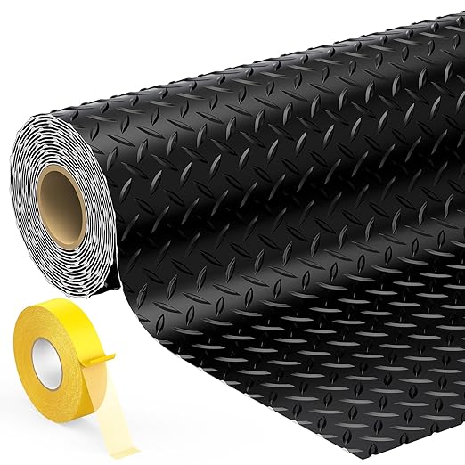 7.8 x 20 FT Garage Floor Mat, 2.8mm Thickness Diamond Plate Vinyl Garage Flooring Roll for Under Car, Large Size 156 SQFT for Large SUVs, MPV, Pickup Truck, Black