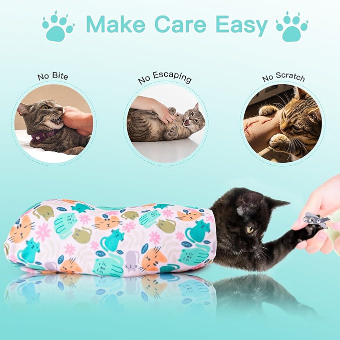 21.7" Cat Grooming Wrap, Cat Wrap for Cutting Nails, Self-Adherent Fabric Wrap for Cats, Cat Burrito Wrap Anti-Scratch, Anti-Escape, Multifunctional Swaddle Wrap Pet Tool (Orange Kitten, Large)