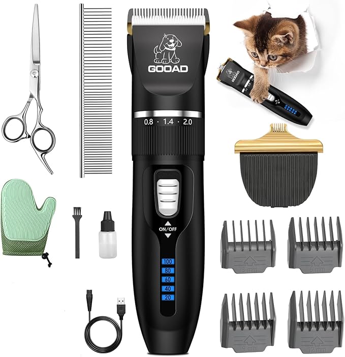 Cat Clippers, Professional Cat Grooming Kit, Cordless Cat Grooming Clippers for Thick Coats, Cat Hair Trimmer, Low Noise Cat Shaver Clippers, Quiet Pet Hair Clippers Tools for Cats Dogs (Black)