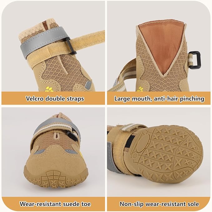 Dog Shoes for Large Medium Small Dog, Mesh Breathable Dog Shoes for Hot Pavement, Anti-Slip Dogs Boots Paw Protectors with Reflective for Outdoor Walking Indoor Hardfloors (Size 8)