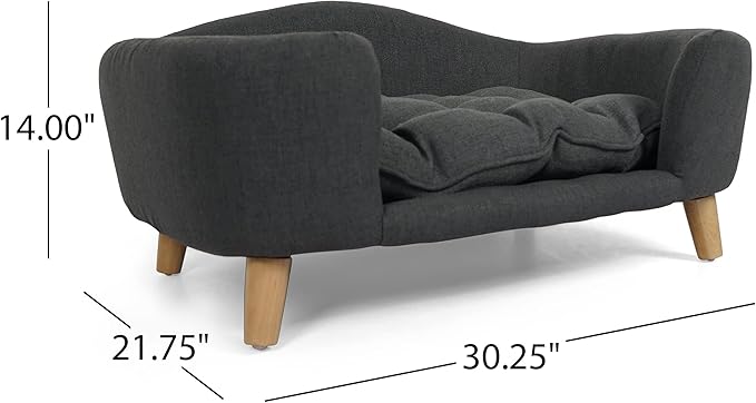 Christopher Knight Home Elroy Orthopedic Dog Bed, Elevated Dog Sofa Bed for Small Dog, Supportive Foam Pet Couch Bed with Wooden Legs, Modern Pet Sofa Bed, Dark Gray