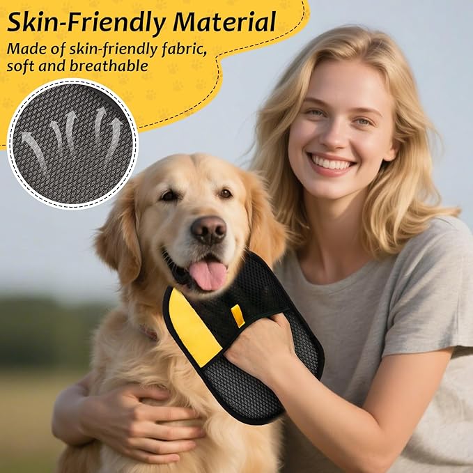 3 Pcs Pet Hair Removal Glove Set, Reusable Electrostatic Pet Hair Remover with Hair Remover Brush and Pet Comb, Upgrade Efficient Cats&Dogs Grooming Gloves for Clothes Furniture Carpet Seat