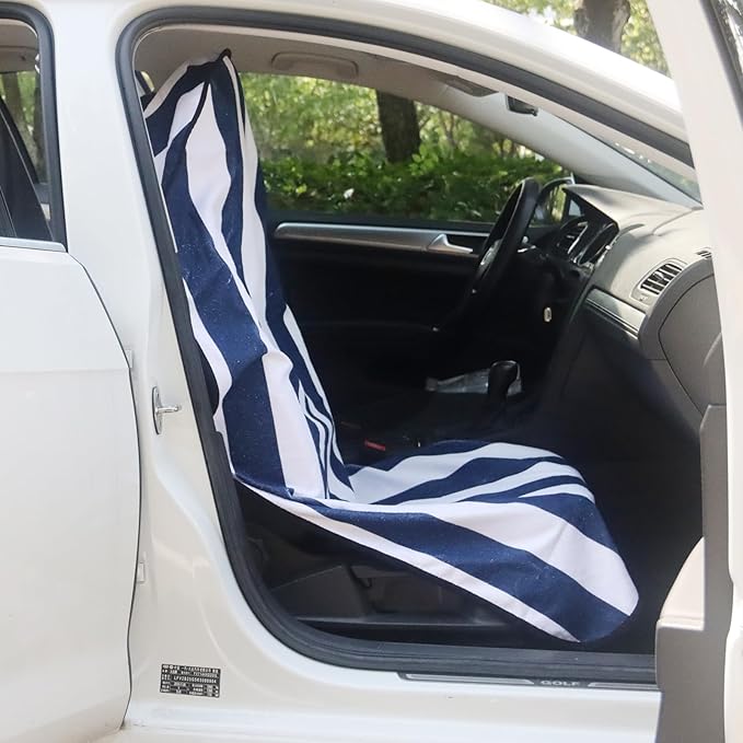 Car Seat Cover Protector Front Seats,for Gym Workout,Running,Swimming,Beach and Hiking,Waterproof Sweat Towel Bucket Seat Covers for Cars SUV Trucks (Blue Stripe, 2Pcs)
