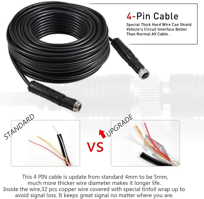 DALLUX Heavy Duty Vehicle Truck Bus Backup Camera System,Waterproof Night Vision Rear View Camera with 7 inch Monitor+66ft 4 PIN Camera Cable for Bus Truck Van Trailer RV Campers Motor Home(12V 24V)