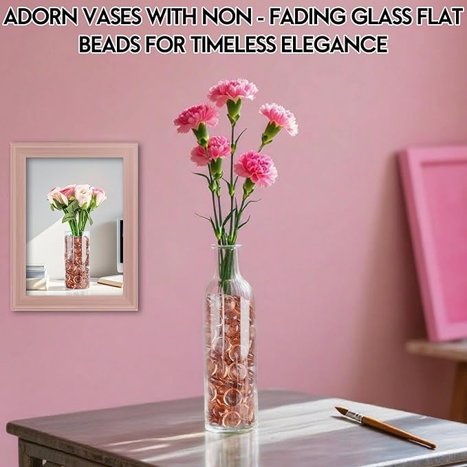 Glass Marbles, 0.97 LB Transparent and Smooth Flat Glass Beads for Vases, Mosaic Gem Pebbles for Aquarium Decor, Floral Arrangements, Mancala Stones, Vase Filler and Crafts, Pink