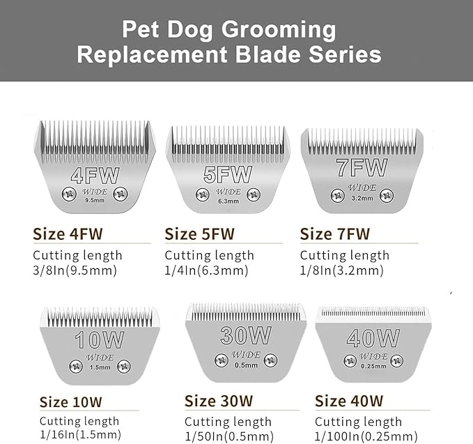 3PCS Wide Blades for Dog Grooming Blades Compatible with Andis,Oster A5,Wahl km10 Dog Clippers Stainless Steel Blades Blades for Animal Dog,Cat,Horse,Silver Size #10W+30W+5FW