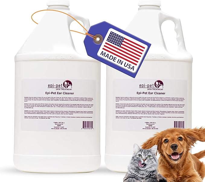 Dog & Cat Ear Cleaner Solution with Aloe Vera & Tea Tree Oil – Removes Itchy Ear Wax, Debris, Odor – Ears Wash, Drops & Flush for Pets, Dog Ears Cleaning, Cat Cleaner, 16 oz- 2 Gallons