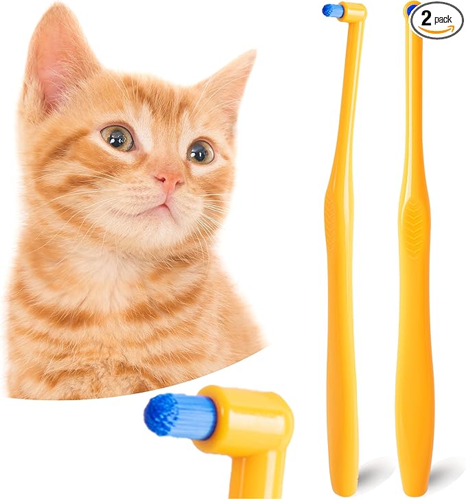 Cat Toothbrush Tuft Head, Small Dog & Puppy Tooth Brushing Kit, Mini Head Teeth Brush for Kitten & Tiny Pet, Doggy Toothbrushes Deep Dental Cleaning, 2 PCS - Orange
