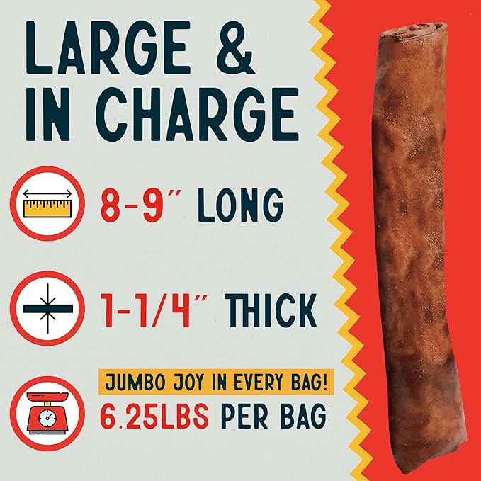 Canine Chews 8-9" Beef Basted Thick Rawhide Retriever Rolls - Pack of 25 Beef-Flavored Long-Lasting Dog Rawhide Chews - Protein-Dense Jumbo Rawhide Bones For Large Dogs - Treats for Aggressive Chewers