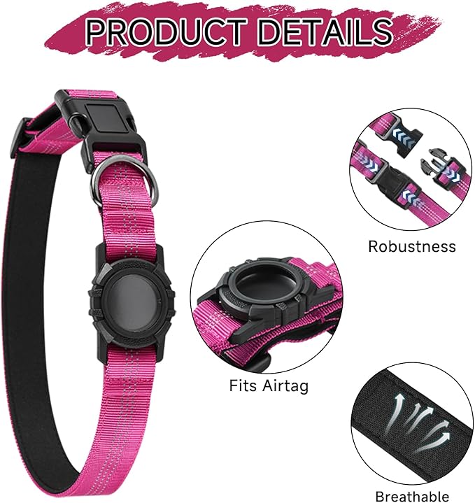 Dog Collar Compatible with Airtag, with Waterproof Cover, Multiple Colors, Multiple Sizes, Breathable Cotton and Linen Material, Suitable for Small, Medium and Large Dogs