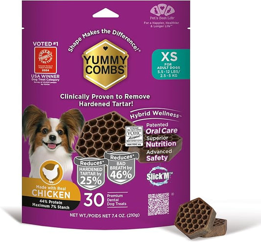 Dog Dental Treats – Vet VOHC Approved, Removes Tartar & Cleans Teeth – Yummy High Protein Chicken Treat for Extra Small Dogs (Mini Pack, 30 Count)