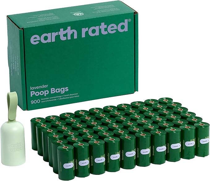Earth Rated Dog Poop Bag Holder, Durable and Guaranteed Leakproof, Lavender Scented, 1 Dispenser and 900 Bags