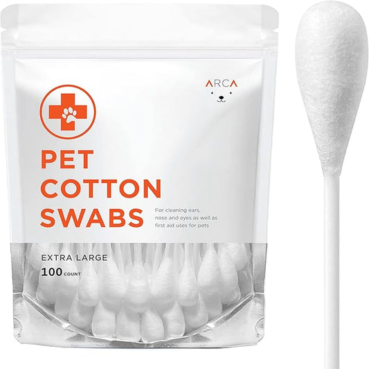 Cotton Swabs for Dogs and Cats - Cat & Dog Ear Cleaner Long Cotton Swab - Extra Large Cotton Head, Cat & Dog Ear Cleaning Kit for Puppies, Multipurpose Pet Cotton Swabs (Extra Large 100 Buds)