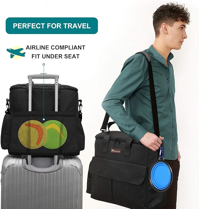 Dog Travel Bag by Modoker - Dog Travel Kit for a Weekend Away Set Includes Pet Travel Bag Organizer for Accessories, 2 Collapsible Bowls, 2 Travel Food Container (Black)