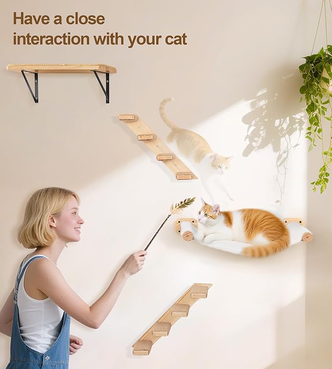 Cat Wall Hammock Shelves, Dual-Sided Cat Bed with Canvas & Plush Fabric, Wall Mounted Shelf for Large Cats, Space-Saving Perch for Lounging & Napping