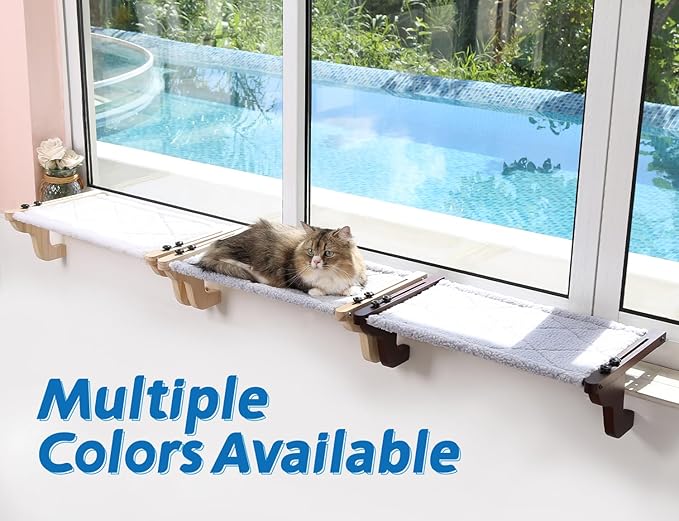 Easy Seat Cat Perch for Window Sill - Hammock Design w/Pine Wood & Robust Metal Frame - Cat Window Seat for Large Cats and Kittens (Natural Color Wood w/Gray Bed, Large (26''W x 14''D))