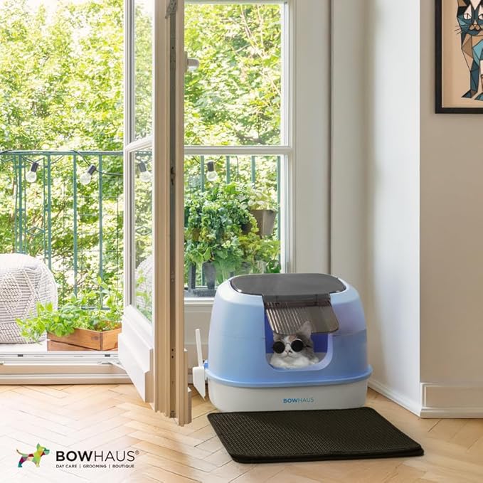 Detachable Cat Litter Box with Lid, 3-in-1 Cat Toilet of Cats, Large Space Anti-Leakage Cat Litter Box with Scoop, Cat Mat & Odor Fitter, Dark Grey