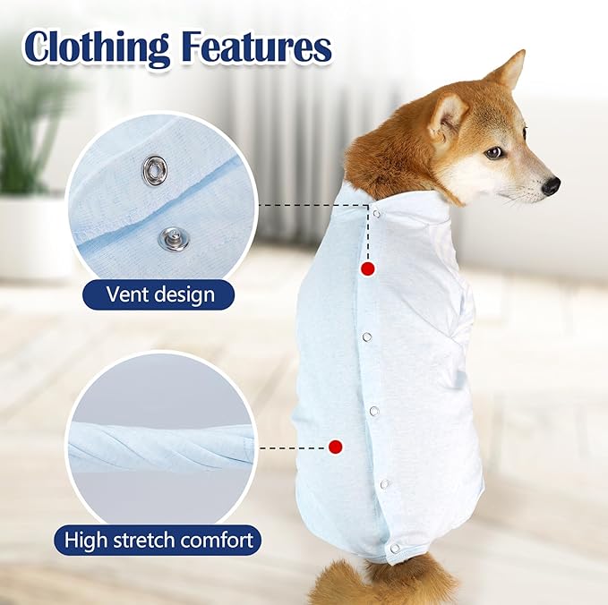 Dog Recovery Suit, Abdominal Wound After Surgery Wear, Anti Licking Bodysuit with Snaps, E-Collar & Cone Alternatives, Long Sleeve Dog Spay Surgical Onesie Prevent Shedding(Medium, Blue)
