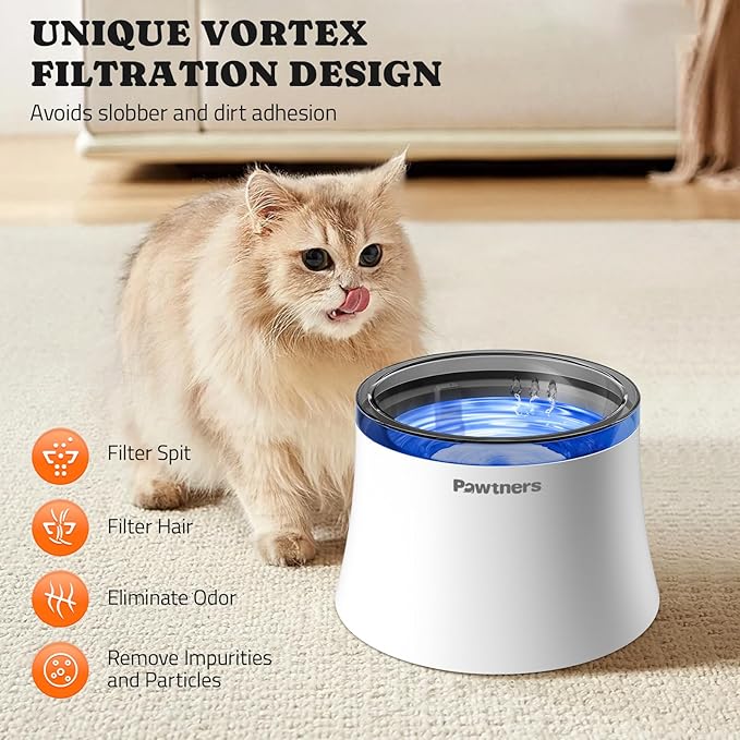 Cat Water Fountain with Vortex Filtration Design, 3.5L/123oz Water Dispenser for Large Medium Cats & Small Dogs, Automatic No Spill Cat Water Bowl with Deep Drinking Area and Ultra-Quiet Pump
