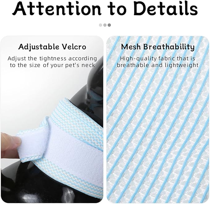 Cat Neck Brace Cover - Breathable & Adjustable Elizabethan Collar for Post-Surgery Recovery Anti-Scratch Anti-Lick Protection, Cervical Cone for Small Medium Large Dogs Puppies Kittens (Large,Blue)