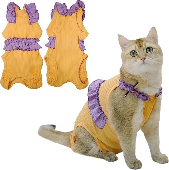Cat Recovery Suit,Kitten Onesie After Surgery,E-Collar Alternative for Abdominal Wound and Skin Diseases,Soft Breathable Bodysuit After Spay（Orange-s）