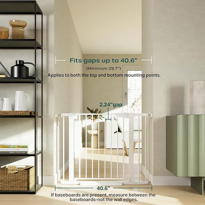 Cumbor 29.7-40.6" Baby Gate for Stairs, Mom's Choice Awards Winner-Dog Gate for Doorways, Pressure Mounted Self Closing Pet Gates for Dogs Indoor, Durable Safety Child Gate with Easy Walk Thru Door