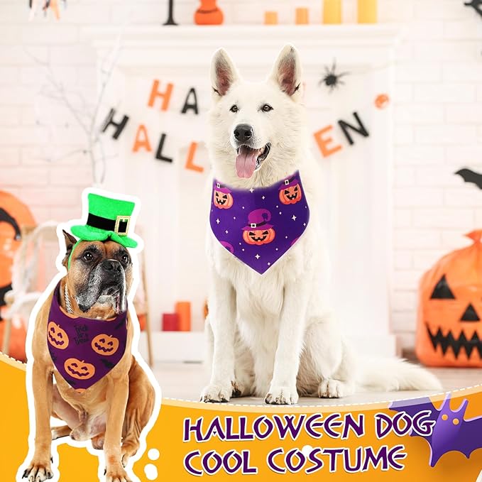 Abbylike 50 Pcs Halloween Dog Bandanas Bulk Pumpkin Bandanas for Dogs Triangle Kerchief Bibs Scarf Set for Pet Halloween Costume Photo Props Accessories Pet Shops, 25 Styles (31.5 x 21.7 x 21.7")