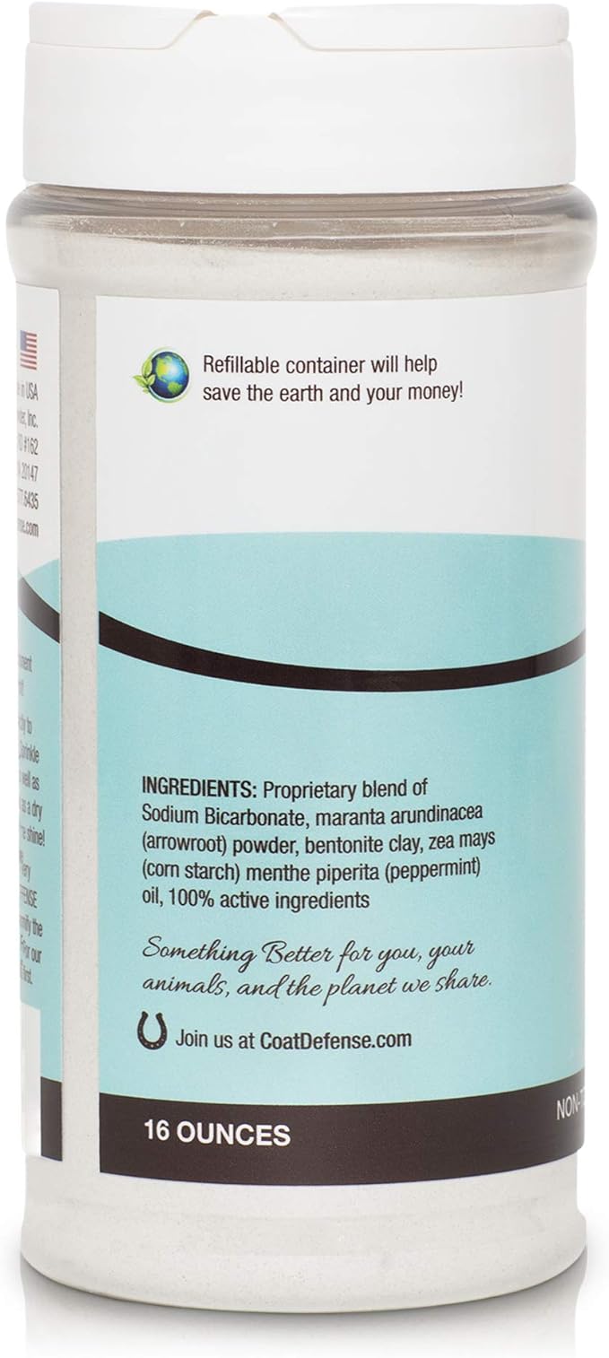 COAT DEFENSE Daily Preventative Powder for Horses - Safe & Effective Equine Skin Conditioner Sweet Itch, Skin Funk, & Rain Rot - Dry Horse Shampoo, 16 oz Formula with All Natural Ingredients
