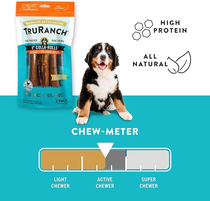 Collagen Rolls - 9" Collagen Rolls for Dogs - Long Lasting Healthy Joint Support - Rawhide Alternative - Skin & Coat Health - Made with Real Chicken, Value Pack, 15 Bags, 45 Count