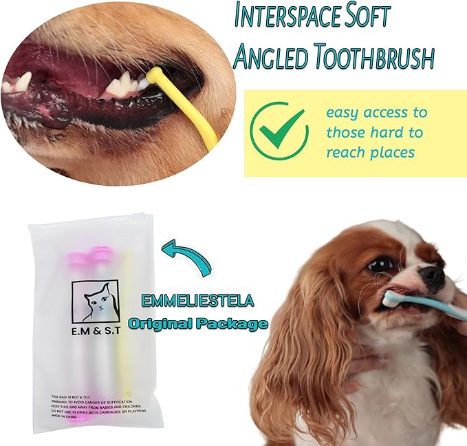 E.M&S.T by Emmeliestella Small Dog & Cat Toothbrush Micro Head, Cat Dental Care, Pets Toothbrush, Oral Hygiene, Easy to Handle, Deep Clean, Extra Soft Bristles, Independent Packaging, Blue&Pink 3PCS