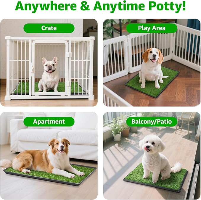 Dog Grass Pet Loo Indoor/Outdoor Portable Potty, Dog Litter Box, Artificial Grass Patch Bathroom Mat and Washable Pee Pad for Puppy Training, Full System with Trays (Pet Training Tray, 20"x25")