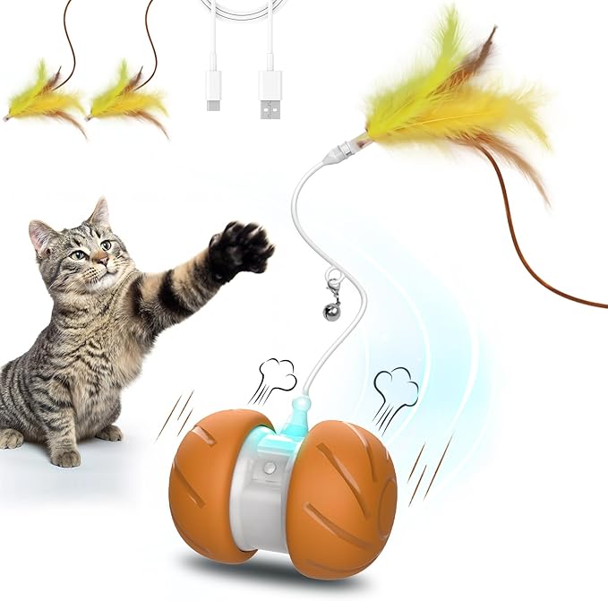 Cat Toys for Bored Indoor Adult Cats,Interactive Flying Feather Teaser,Automatic Moving Robot Cat Toy,Touch Activated Kitten Toy,Rechargeable Cat Enrichment Exercise Toys