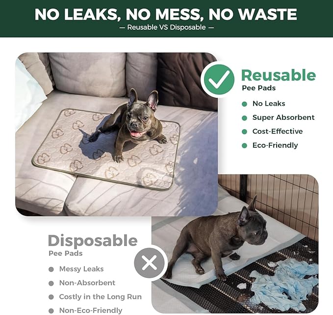 FXW Washable Pee Pads for Dogs, Puppy Pads with Super Absorbent, Specifically Designed for 18inch Cages, 17" × 11" Rectangle, Khaki, 4 Packs