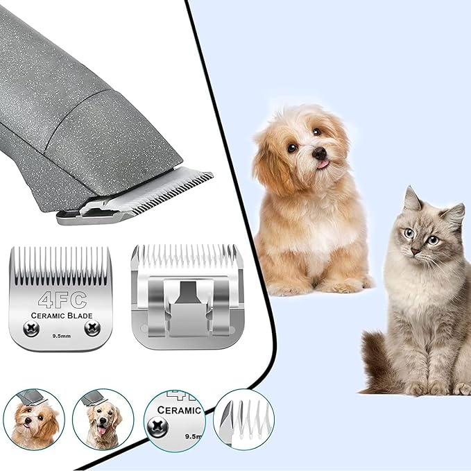 5PCS 10 Blades Dog Grooming Replacement Blades Compatible with Andis Pet Clipper/Oster A5/Wahl KM Series Dog Clipper,Ceramic Blade & Stainless Steel Blade, Size ：#10+30+40+5FC+4FC