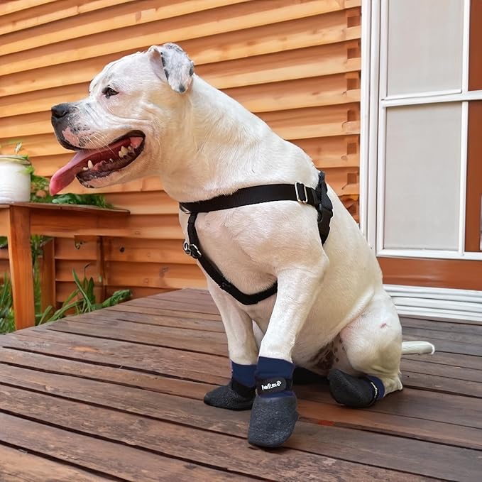 Double Dipped Thick Textured Waterproof Cotton Dog Socks | PawFlex Comfy Pawz Soft Indoor/Outdoor Pet Booties | Non-Slip Silicone Grip at Inner Wrist for No Twisting or Sliding Off| Adjustable Strap