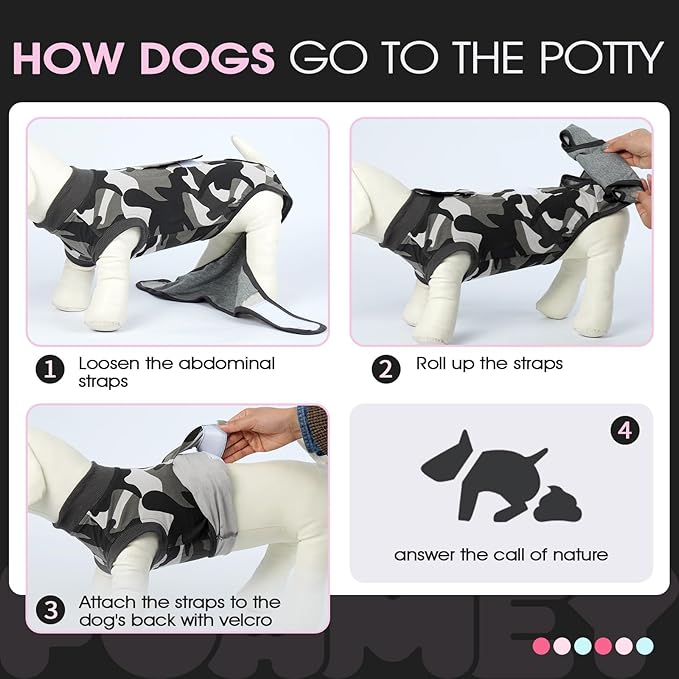 FUAMEY Dog Recovery Suit Male,Dogs Surgery Neuter Suits Puppy Spay Shirts for Female Protect Dog's Skin Anti Licking Abdominal Wounds Doggie Onesie Pet Bodysuit Alternative to Cone Grey Camouflage L