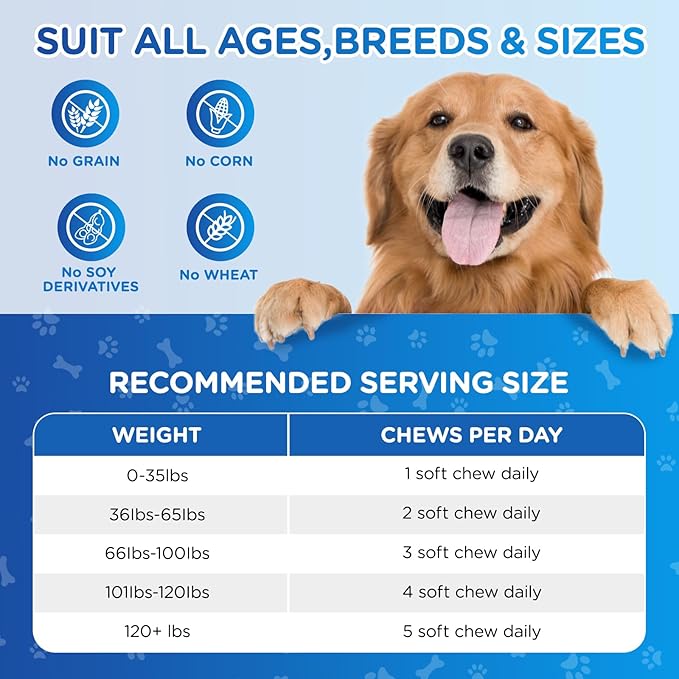 Dog Hip and Joint Supplement,100 Count,Chicken Flavor,Pain and Inflammation Relief Chews with Glucosamine, MSM, Vitamin C, Omega 3,Treats Hip Dysplasia, Arthritis,for Hip & Joint Health, Pain Relief