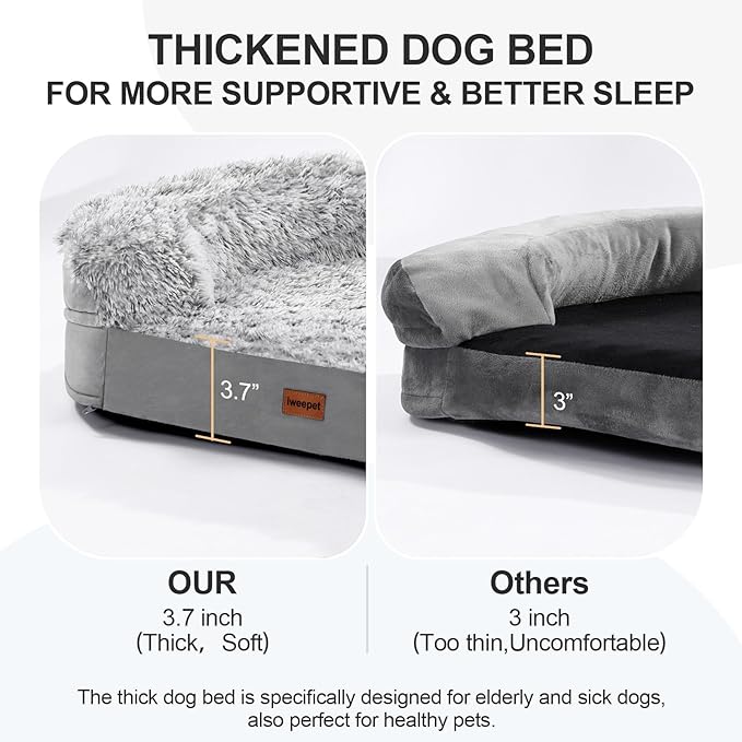 3.7 inch Thickened Orthopedic Dog Beds for Medium Dogs, Supportive Dog Sofa Bed with 28D Egg-Crate Foam, Removable Washable Plush Cover, Waterproof Lining, Half-Round Design for Puppy,Senior Dog