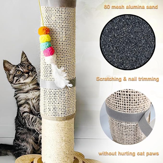 Cat Nail File Scratcher, Sisal Cat Scratch Pad Wrapped Around a Cat Scratcher Post or Cat Tower, Cat Nail File with 80 Aluminum Oxide Grit, to Help Protect Furniture and Help Trim Cat's Nails