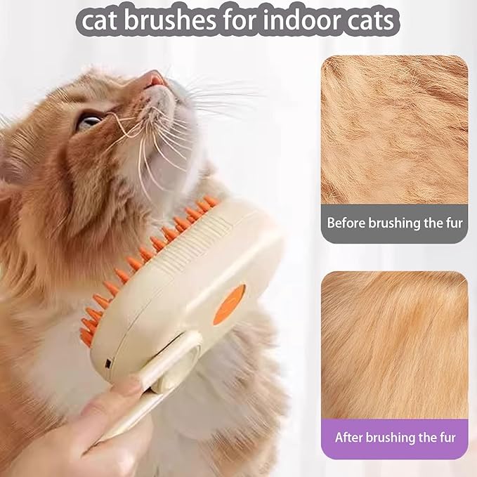 cat steam brush for shedding -4 in 1 Rechargeable Steam Brush for Cats and Dogs, Anti-static, Massage, Cleaning, Shedding & Combing All In One! grooming tool for cats and dogs（Brown）