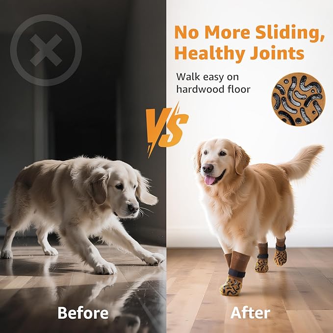 Double Sides Non-Slip Dog Socks to Prevent Licking Paws - Strong Traction for Paw Protector, Senior Dogs, Hardwood Floors, Dog Booties with Grippers - Size Medium