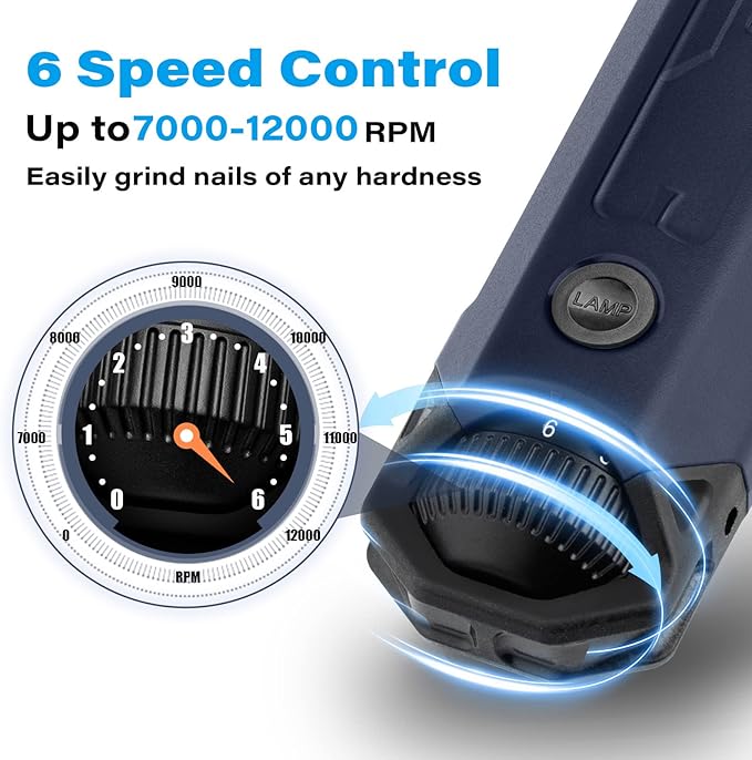 Casfuy 6-Speed Dog Nail Grinder - Newest Enhanced Pet Nail Grinder Super Quiet Rechargeable Electric Dog Nail Trimmer Painless Paws Grooming & Smoothing Tool for Large Medium Small Dogs (Blue)