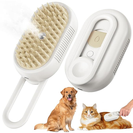 Cat Steam Brush for Shedding, 2025 New 3 in 1 Cat Brushes for Indoor Cats, Pet Steam Groomer Comb, Hair Water Brush Hair Removal Comb for Cats Dogs (White)