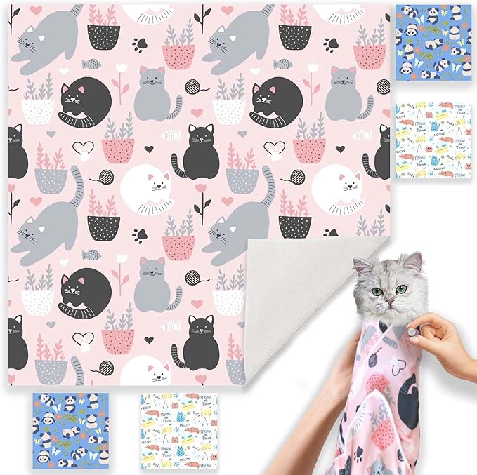 Cat Wrap for Grooming-Premium Cat Grooming Wrap Cat Restraint for Nail Clipping, Self-Adherent Soft Cat Blanket to Wrap Cat Anti-Scratch Anti-Escape Grooming Bag (Pink, XL(Within 17lbs))