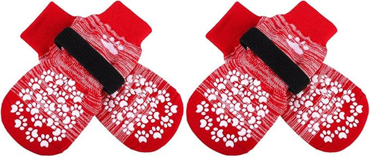 EXPAWLORER Anti Slip Dog Socks to Prevent Licking Paws, Dog Shoes for Hot Pavement, Dog Booties for Small Medium Large Senior Dogs, Traction Control Dog Boots & Paw Protectors for Hardwood Floors-Red
