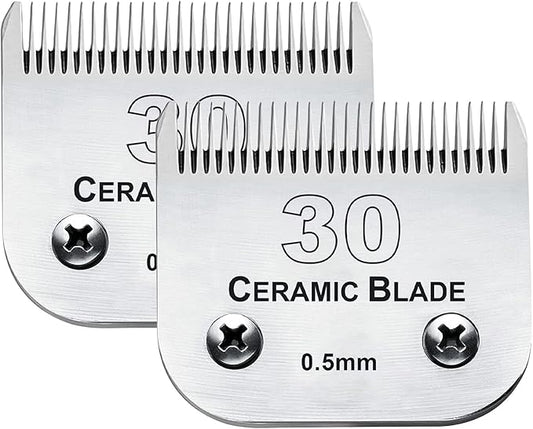2Pack 30 Blade Dog Grooming Clipper Blades Compatible with Andis/Wahl/Oster Dog Clippers,Detachable Stainless Steel Blade,Size-30, 1/50-Inch Cut Length (64260)