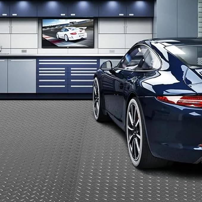 5Ft x 12Ft Rubber Flooring Mats 1.6mm Diamond Plate Flooring Roll 60sqft Rubber Trailer Garage Floor Mats Non-Slip Floor Protector Mat for Garage Warehouse Gym Basement-Gray